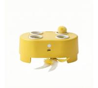 Fzaqwen Electric Cat Plaything Interactive Toy With Double Teaser Action Rotating Fuzzy Ball Automatic Motion PVC Feather Materials suitable for indoor, Yellow, Whack-a-mole + Rotating Feather