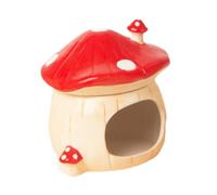 Fzaqwen Hamster House Mushroom Shaped Ceramic Small Bowl Cartoon Pet Hideaway Construction Suitable for Small, Red