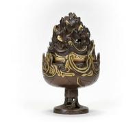Fzaqwen Indoor Copper Censer Holder Pot With Mountain And Stable Base Quiet Rituals Table Display, Large