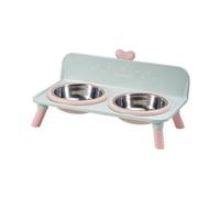 Fzaqwen Industrial Bowl Elevated Pet Feeder Double Bowl Stand With Stainless Steel Removable Bowls Stable Four Leg Structure, Green, Green Love Heart Stainless Steel Double Bowl