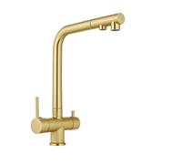 Fzaqwen Kitchen Sink Faucet Pull Out Tap Mixer Spout Sprayer with Pull Down Head and Distinct Channel Brass Ceramic Assembly Suitable for Home Kitchens Office, Brushed Gold