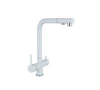 Fzaqwen Kitchen Sink Faucet Pull Out Tap Mixer Spout Sprayer with Pull Down Head and Distinct Channel Brass Ceramic Assembly Suitable for Home Kitchens Office, Pure White