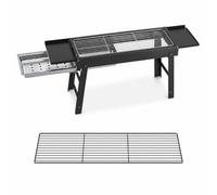 Fzaqwen Outdoor Barbecue Portable Grill Folding Grill With Side Tray Iron Carbon Frame for backyard barbecues camping holidays, Black 80cm folding barbecue grill with side shelves