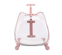 Fzaqwen Small Transport Container Upright Pet Carrier Suitcase Pet Backpack Travel Crate With Clear Hard Shell And Four Caster Wheels suitable for pet care visits travel transit, Pink