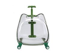 Fzaqwen Small Transport Container Upright Pet Carrier Suitcase Pet Backpack Travel Crate With Clear Hard Shell And Four Caster Wheels suitable for pet care visits travel transit, Green