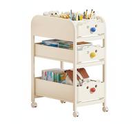 Fzaqwen Student Book Shelf Desk Side Rolling Cart Storage Organizer With Wheels Thickened Carbon Steel Frame Rounded Corners Bear Theme suitable for kids, 3-Tier High