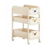 Fzaqwen Student Book Shelf Desk Side Rolling Cart Storage Organizer with Wheels Thickened Carbon Steel Frame Rounded Corners Bear Theme Suitable for Kids, 3-Tier