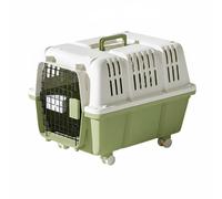 Fzaqwen Travel Cage Hard Sided Pet Carrier Crate With Reinforced Structure And Metal Door Four Sided Ventilation For Pets suitable for car rides visits short, Green, Large With Wheels