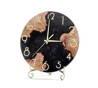 Fzaqwen Wall Clock Round Analog Clock Desk Clock Table Clock With Clear Dial And Raised Numbers Resin And Solid Wood With Smooth Marbled Grain On suitable for, Black, Large 30cm