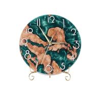 Fzaqwen Wall Clock Round Analog Clock Desk Clock Table Clock With Clear Dial And Raised Numbers Resin And Solid Wood With Smooth Marbled Grain On suitable for, Green, Large 30cm