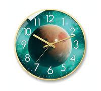 Fzaqwen Wall Clock Space Theme Clock Round Wall Clock Silent Non Ticking Clock Clear Display For Quick Time Reading Suitable for bedroom nursery study living room office, 20CM, Planet C-gold Frame