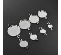 FZBANG 30Pcs Stainless Steel Connector Setting Round Double Loop Cabochon Base Cameo Bezel