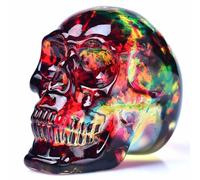 FZBHRO Crystal Skull Head Statue - Glass Skull Figurine, Gemstone Halloween Decor, Gifts for Women, Red & Yellow, 2.8"