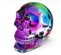 FZBHRO Crystal Skull Head Statues Clear Skull Figurines K9 Glass Skull Gemstone Halloween Decor Gifts for Women Plating Green Blue Purple 2.8"