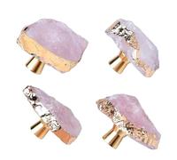 FZBHRO Rose Quartz Drawer Cabinet Knobs Purple Crystal Stone Knobs Handles Gold Plated Gemstone Cupboard Pulls Decorative for Home Office 4 Pack