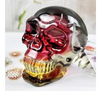 FZBHRO Skull Head Statues Crystal Skull Figurines K9 Glass Skull Halloween Decor Gifts for Women Plating Black Red 2.8"