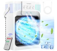 FZBPI Portable Air Conditioner Fan with Remote Control, Quiet with 3 Speeds, 1200ml Personal Evaporative Air Fan with 3 Mist, 7 Night Light, 8H Timer