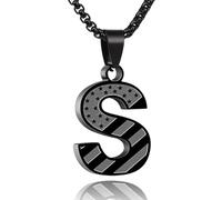 FZBYQWD American Flag Initial Necklace for Men Boys - Personalized Stainless Steel Pendant Gift for Him, Teen Boys, Patriot, Veterans, Valentine‘s Day, Birthday (Black, S)