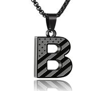 FZBYQWD American Flag Initial Necklace for Men Boys - Personalized Stainless Steel Pendant Gift for Him, Teen Boys, Patriot, Veterans, Valentine‘s Day, Birthday (Black, B)