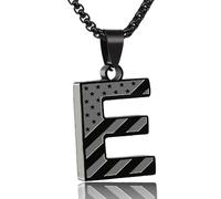 FZBYQWD American Flag Initial Necklace for Men Boys - Personalized Stainless Steel Pendant Gift for Him, Teen Boys, Patriot, Veterans, Valentine‘s Day, Birthday (Black, E)