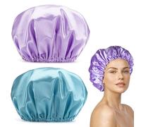 Fzcyuoo 2PCS Large Shower Cap, 32CM Waterproof Bath Hair Cap, Reusable, Double Layers, Purple