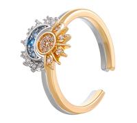 Fzcyuoo Celestial Sun and Moon Overlay Ring, Diamond Set Open Ring, Sun and Moon Shining Together Design Feeling Layered Women's Ring, Adjustable Friendship Promise Ring for Women Girls