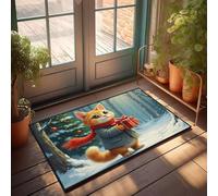 FZFN A Cute Cat Holding A Wrapped Gift In A Snowy Forest. Non Slip Shower Small And Small - Decorations For The Kitchen Kitchen Mats Non Skid(40X60CM)