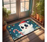 FZFN A Cute Ghost Wearing A Santa Hat, Holding A Candy Cane Welcome Indoor Scalloped Edge - Shower Mat Foam For Home(50X80CM)