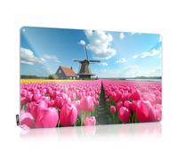 FZFN A Picturesque Windmill Stands Amidst Vibrant Tulip Fields Under A Bright Blue Stuff For Bedroom Farm Hanging | Old-fashioned Decorations Soft Area Vintage Metal Wall Decor(20X30CM)