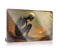 FZFN A Skeletal Figure Amidst A Burning Landscape Girls Work Hanging | Nostalgic Cool Wall Decor Soft Area Vintage Metal Wall Decor(30X40CM)
