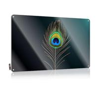 FZFN A Vibrant Peacock Feather Against A Dark Background Scandinavian Posters | Decorations For Patio Vintage Style Reusable Bar Decoration Easy Hang(30X40CM)