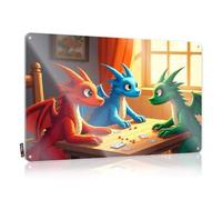 FZFN Art Restroom Decor Vintage Wall Decor | Three Dragons Playing Cards By The Window. Antique Accessories For Retirement Home Decoration(30X40CM)