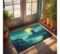 FZFN Back Yard Decorations Kitchen Mat Absorbent Bath Washable | A Serene Pagoda Under A Full Moon In A Misty Forest. Throw Non Slip For Texas Home(65X90CM)