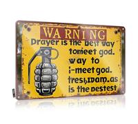 FZFN Backyard Bar Decor Prayer: The Best Way To Meet God - A Warning Sign Tin Metal Sign Funny Bar Metal Tin Sign(20X30CM)