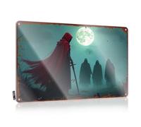 FZFN Backyard Bar Decor Reusable Wall Signs - A Lone Warrior Faces Three Shadows Under A Full Moon Round Metal Wall Art Ready To Hang For Farmhouse(20X30CM)