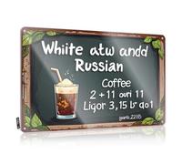 FZFN Backyard Bar Decor White Russian Coffee Recipe: A Blend Of 2 + 11 Ouri Ligor Tin Sign Things For Boys Room Bar Posters(30X40CM)