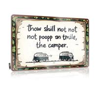 FZFN Bar Accessories Man Cave Ideas Funny Wall Signs - Camper Rules: Thou Shalt Not Poop On Thy Mile Aesthetic Metal Wall Art Ready To Hang For Room(20X30CM)