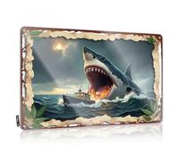 FZFN Bar Cart Decor, Funny Wall Art Funny Soft Area Wall Decor, Large Rustic Metal Tin Sign For Man Cave | Crossing Holiday Gift Custom Jawsome: The Great Shark Attack(20X30CM)