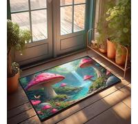 FZFN Bar Cart Decor Mat Kitchen Fatigue | A Magical Forest With Giant Mushrooms, Butterflies, And A Waterfall. Door Outdoor Funny Motorcycle(50X80CM)
