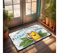 FZFN Bar Decor For Home Happy Beer Mug Promotes Water Conservation With Green Leaves Doormat Outside Decor Large Welcome Mats Outdoor(40X60CM)