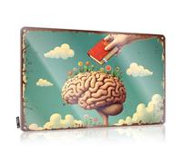 FZFN Bar Metal Tin Sign Growing Knowledge: A Brain Tree Blooms With Books Tin Sign Funnymetal Sign Stuff For Boys Room(20X30CM)