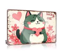 FZFN Bar Rules Tin Metal Sign Lucky Cat With Heart: A Whimsical Floral Illustration Tin Sign Tin Metal Decor Adult Signs For Man Cave(20X30CM)