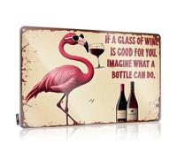 FZFN Bar Signs For Man Cave Flamingo Sipping Wine: 'If A Glass Is Good, Imagine A Bottle!' Tin Sign Metal Signs For Bar Metal Sign Funny(30X40CM)