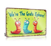 FZFN Bar Signs For Man Cave Three Colorful Worms: 'We'Re The Grate Ephere!' Tin Sign Metal Signs For Bar Metal Sign Funny(20X30CM)