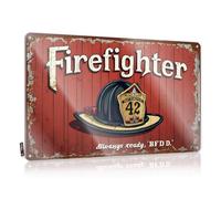 FZFN Bar Signs Vintage Firefighter Helmet With Badge: Always Ready, Bfd D. Tin Sign Funny Metal Poster Funnymetal Sign(30X40CM)