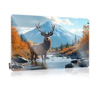 FZFN Basement Decor Accessory Cool Wall Decor | Elk Standing In River With Mountain Backdrop Simple Decorative Wall Art Ready To Hang For Gate(30X40CM)
