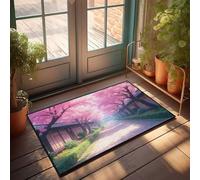 FZFN Bath Mat Anti Fatigue Kitchen Sakura Trees In Bloom Along The Pathway - Shag Space Room Decor Absorbent Rug Suitable For Mold High Traffic Areas(65X90CM)