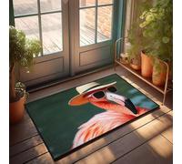 FZFN Bath Mat Bathroom Washable A Flamingo Wearing A Hat And Sunglasses. - Chenille Bath Man Cave Decorations Farmers Rug(65X90CM)