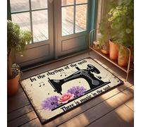 FZFN Bath Mat Welcome Outdoor Fall Non Slip Durable | Sewing Machine With Flowers And Music Notes. Rustic Kitchen Absorbent Door Indoor For Men Home Entrance(40X60CM)