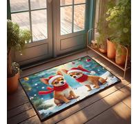 FZFN Bath Mats Chenille Christmas Puppies In Santa Hats On Snowy Background | Small Welcome Memory Foam Carpet, Perfect For Gamers Home Office Nursery(40X60CM)